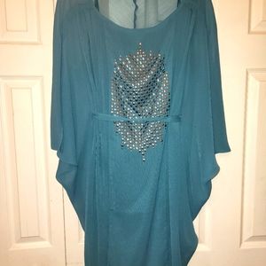 Flowy turquoise dress with silver studs